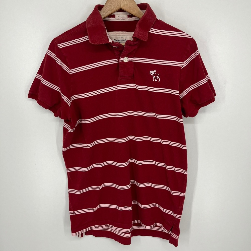 Abercrombie & Fitch Kids XXL Red White Striped Muscle Fit Polo Shirt Logo Y2K